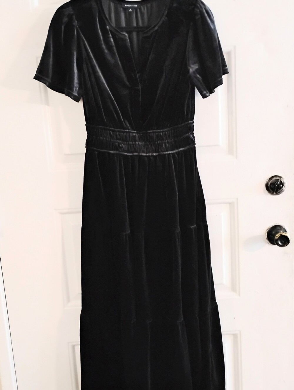 Anthropology Smock Black Velvet Whimsy Goth Tiered Maxi Dress Small Medium - Picture 7 of 7